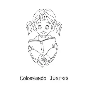 Imagen para colorear de una niña sentada leyendo un libro