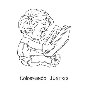 Imagen para colorear de una niña leyendo un libro