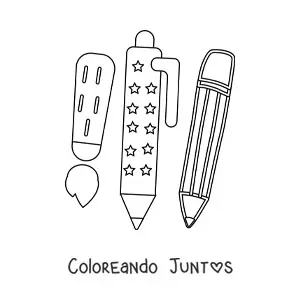 Imagen para colorear de tres útiles escolares
