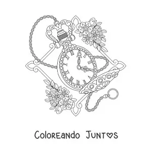 Imagen para colorear de un reloj antiguo bonito marcando la hora