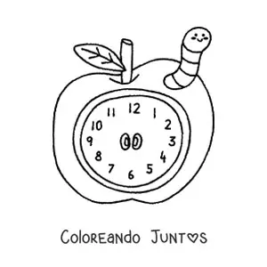 Imagen para colorear de un reloj de manzana kawaii