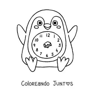 Imagen para colorear de un reloj de pingüino kawaii