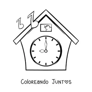 Imagen para colorear de un reloj cucú marcando la hora