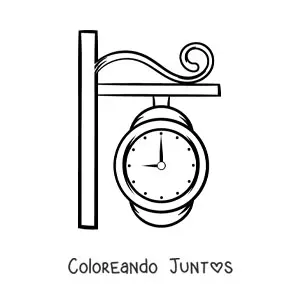 Imagen para colorear de un reloj de estación marcando la hora