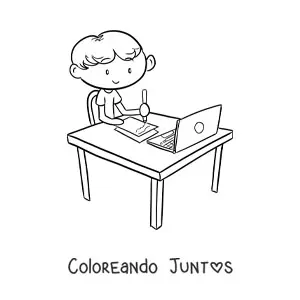 Imagen para colorear de un niño haciendo la tarea en una mesa