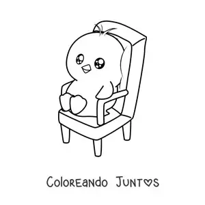 Imagen para colorear de un pollito kawaii animado sentado en una silla