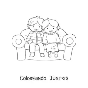 Imagen para colorear de una pareja kawaii sentada en un sillón
