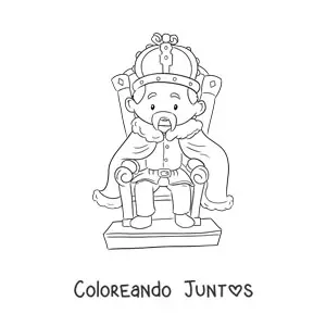 Imagen para colorear de un rey kawaii sentado en un trono