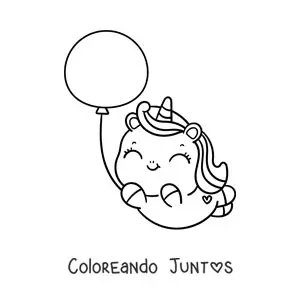 Imagen para colorear de un unicornio kawaii flotando con un globo