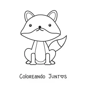 Imagen para colorear de un zorro kawaii animado sentado