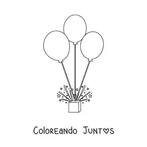 Imagen para colorear de tres globos y serpentinas