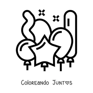 Imagen para colorear de un globo con forma de estrella junto a varios globos