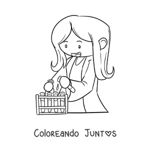 Imagen para colorear de una mujer científico kawaii animada