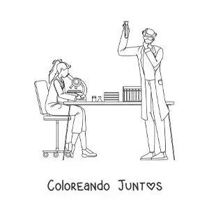 Imagen para colorear de dos científicos en laboratorio químico