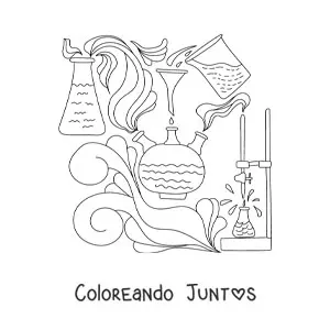 Imagen para colorear de varios elementos químicos en un experimentos