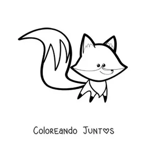Imagen para colorear de un zorro kawaii de cola larga