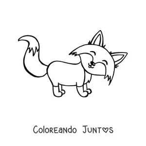 Imagen para colorear de un zorro kawaii de perfil sonriendo hacia el frente