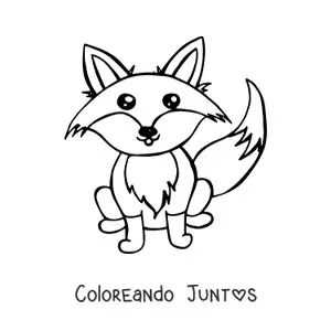 Imagen para colorear de un zorro kawaii animado con ojos brillantes sentado de frente