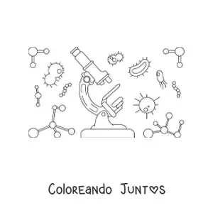 Imagen para colorear de un microscopio con organismos unicelulares