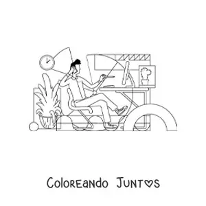 Imagen para colorear de un hombre trabajando en la computadora