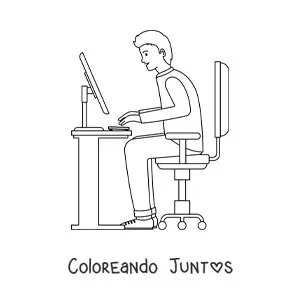 Hombre sentado en escritorio con computadora moderna