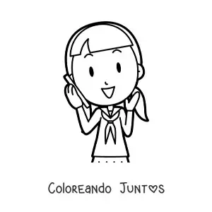 Imagen para colorear de una chica kawaii haciendo una llamada telefónica