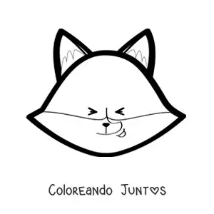 Imagen para colorear de la cara de un zorro animado con ojos cerrados y sonriente