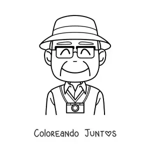 Imagen para colorear de un turista con una cámara fotográfica