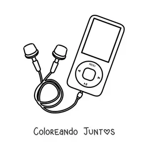 Imagen para colorear de un reproductor de música con audífonos conectados
