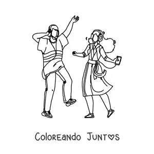 Imagen para colorear de una pareja bailando con audífonos
