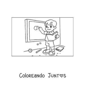 Imagen para colorear de un niño escribiendo en la pizarra
