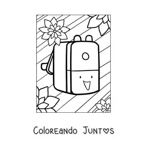 Imagen para colorear de una mochila escolar kawaii con flores