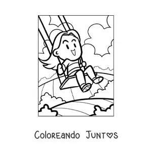 Imagen para colorear de una niña jugando en un columpio