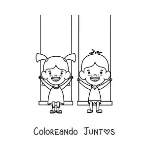 Imagen para colorear de dos niños en columpios