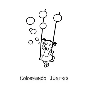 Imagen para colorear de una niña soplando burbujas en un columpio
