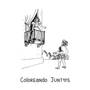 Imagen para colorear de una escena de la obra de Romeo y Julieta