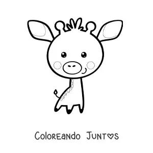 Imagen para colorear de una jirafa kawaii animada de cabeza grande y cuerpo pequeño