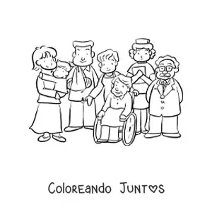Imagen para colorear de varios pacientes junto al personal del hospital