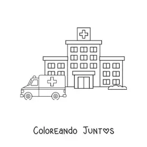 Imagen para colorear de un hospital y una ambulancia