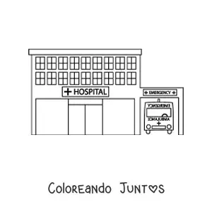 Imagen para colorear de un hospital y una ambulancia estacionada