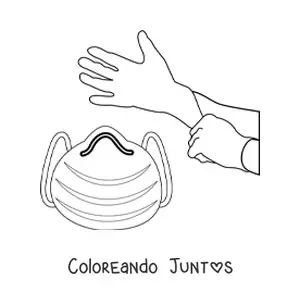 Imagen para colorear de unas manos limpias y una mascarilla
