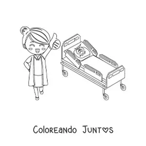 Imagen para colorear de una enfermera y una cama de hospital animada