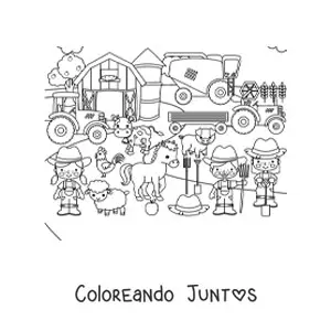Imagen para colorear de una granja kawaii