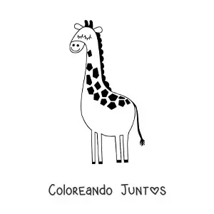 Imagen para colorear de una jirafa animada sonriente con los ojos cerrados