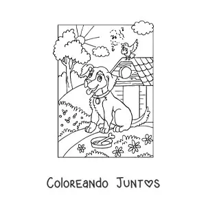 Imagen para colorear de un perro animado en la granja