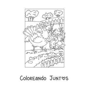Imagen para colorear de varias aves en la granja