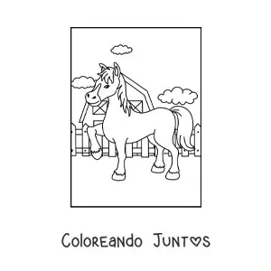 Imagen para colorear de un caballo animado en la granja