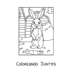 Imagen para colorear de un conejo animado en la granja