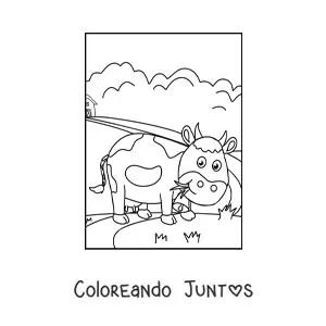 Imagen para colorear de una vaca animada pastando