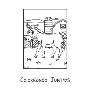 Imagen para colorear de un burro animado en la granja
